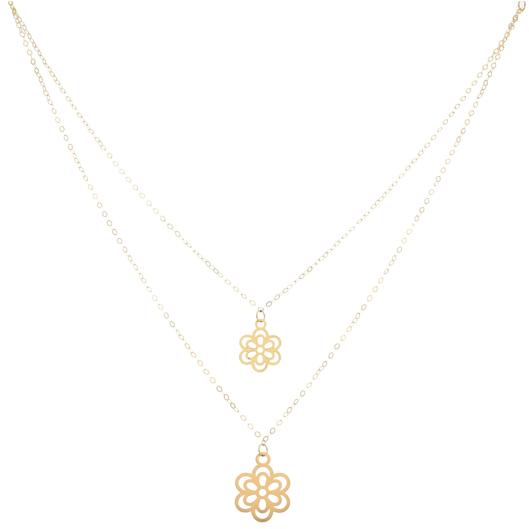 قلادة ذهبية مزدوجة الطبقات على شكل أزهار الكرز عيار 21 قيراطًا - FKJNKL21KM9796