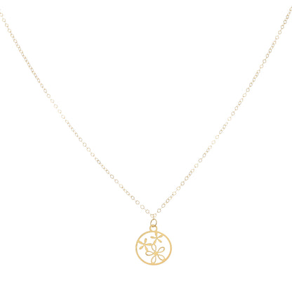 Gold Flower in Circle Shaped Necklace 21KT - FKJNKL21KM9803