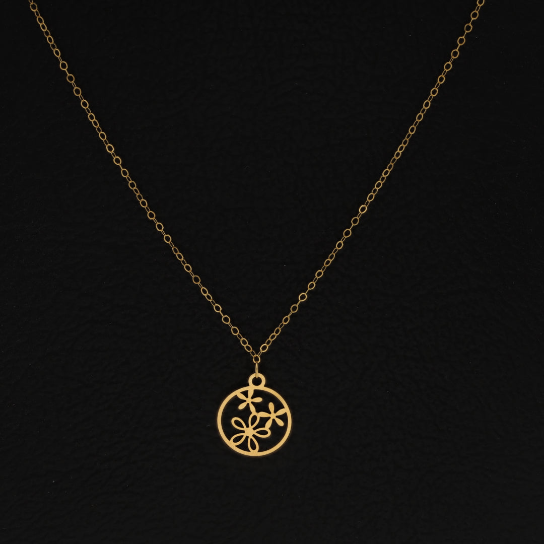 Gold Flower in Circle Shaped Necklace 21KT - FKJNKL21KM9803