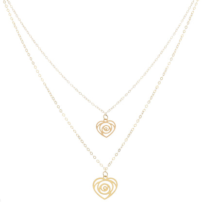 Gold Double Layered Rose in Heart Shaped Necklace 21KT - FKJNKL21KM9788