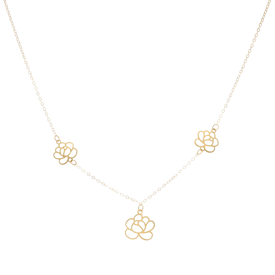 Gold Rose Flower Shaped Necklace 21KT - FKJNKL21KM9790