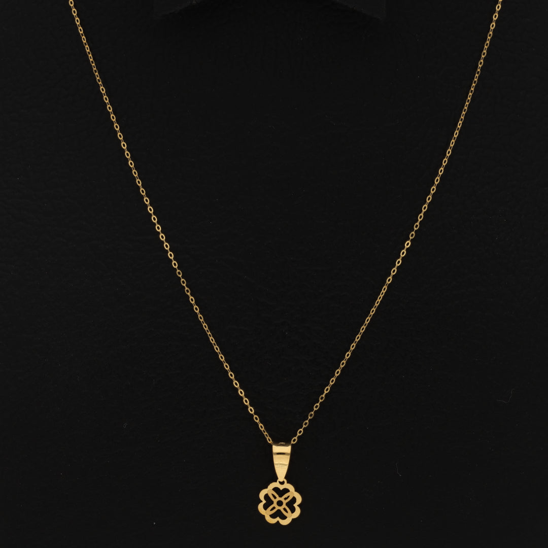 Gold Necklace (Chain With Hollow Clover Leaf Shaped Pendant) 21KT - FKJNKL21KM9819