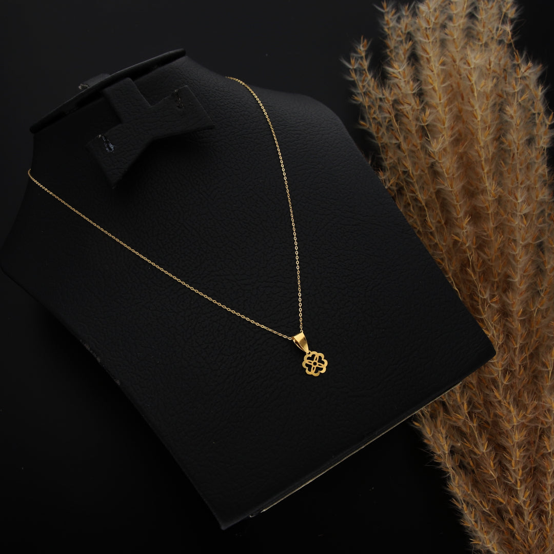 Gold Necklace (Chain With Hollow Clover Leaf Shaped Pendant) 21KT - FKJNKL21KM9819