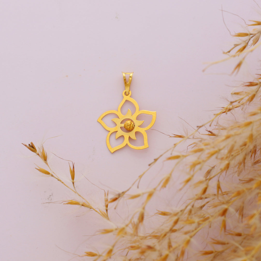 Gold Hollow Flower Shaped Pendant 21KT - FKJPND21KM9824