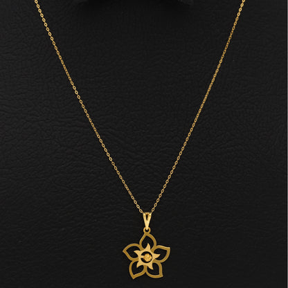 Gold Necklace (Chain With Hollow Flower Shaped Pendant) 21KT - FKJNKL21KM9824