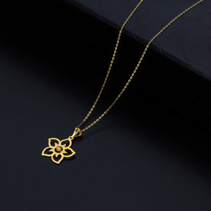 Gold Necklace (Chain With Hollow Flower Shaped Pendant) 21KT - FKJNKL21KM9824