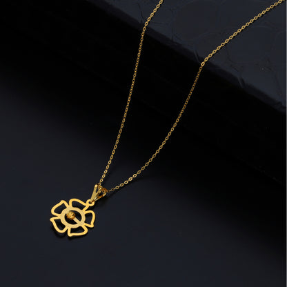 Gold Necklace (Chain With Hollow Flower Shaped Pendant) 21KT - FKJNKL21KM9827