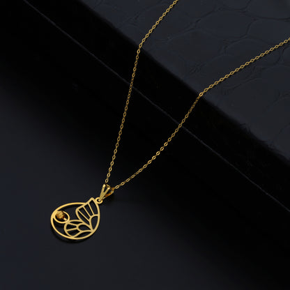 Gold Necklace (Chain With Butterfly Wing Shaped Pendant) 21KT - FKJNKL21KM9829