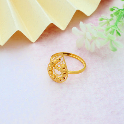 Gold Beaded Tear Drop Shaped Ring 21KT - FKJRN21KM9855