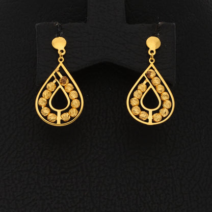 Gold Beaded Tear Drop Shaped Pendant Set (Necklace, Bracelet, Earrings and Ring) 21KT - FKJNKLST21KM9855