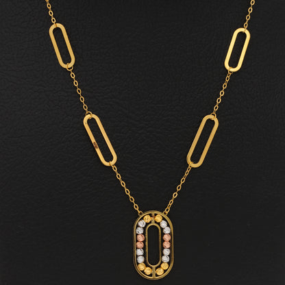 Gold Necklace (Chain With Beaded Oval Shaped Pendant) 21KT - FKJNKL21KM9856