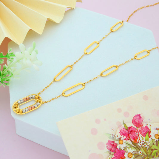 Gold Necklace (Chain With Beaded Oval Shaped Pendant) 21KT - FKJNKL21KM9856