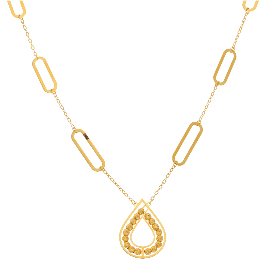 Gold Necklace (Chain With Beaded Tear Drop Shaped Pendant) 21KT - FKJNKL21KM9855