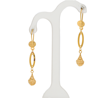 Gold Hanging Tear Drop Shaped Pendant Set (Necklace, Bracelet, Earrings and Ring) 21KT - FKJNKLST21KM9857