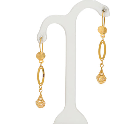 Gold Hanging Tear Drop Shaped Earrings 21KT - FKJERN21KM9857