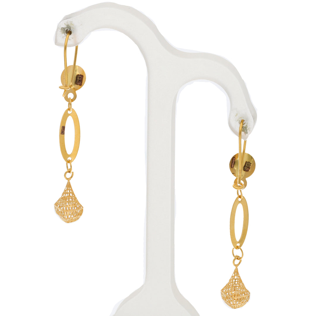 Gold Hanging Tear Drop Shaped Earrings 21KT - FKJERN21KM9857