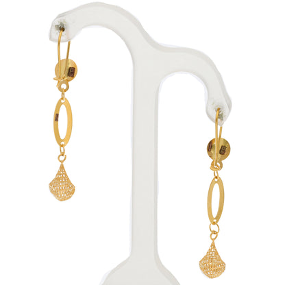 Gold Hanging Tear Drop Shaped Earrings 21KT - FKJERN21KM9857