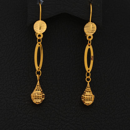 Gold Hanging Tear Drop Shaped Earrings 21KT - FKJERN21KM9857