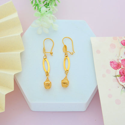 Gold Hanging Tear Drop Shaped Earrings 21KT - FKJERN21KM9857