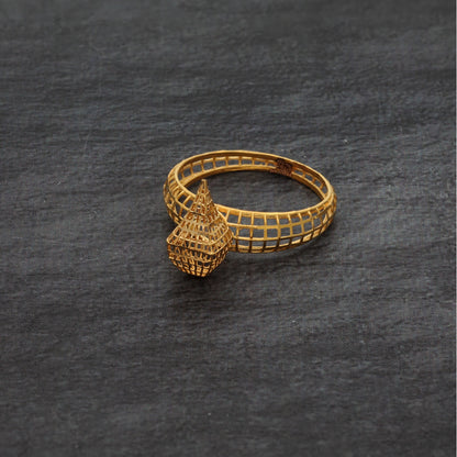 Gold Hanging Tear Drop Shaped Ring 21KT - FKJRN21KM9857