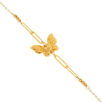 Gold Hanging Butterfly Shaped Pendant Set (Necklace, Bracelet and Earrings) 21KT - FKJNKLST21KM9858