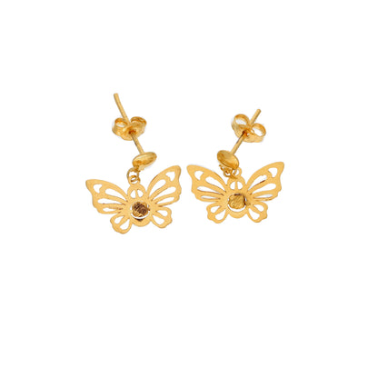 Gold Hanging Butterfly Shaped Earring 21KT - FKJERN21KM9858