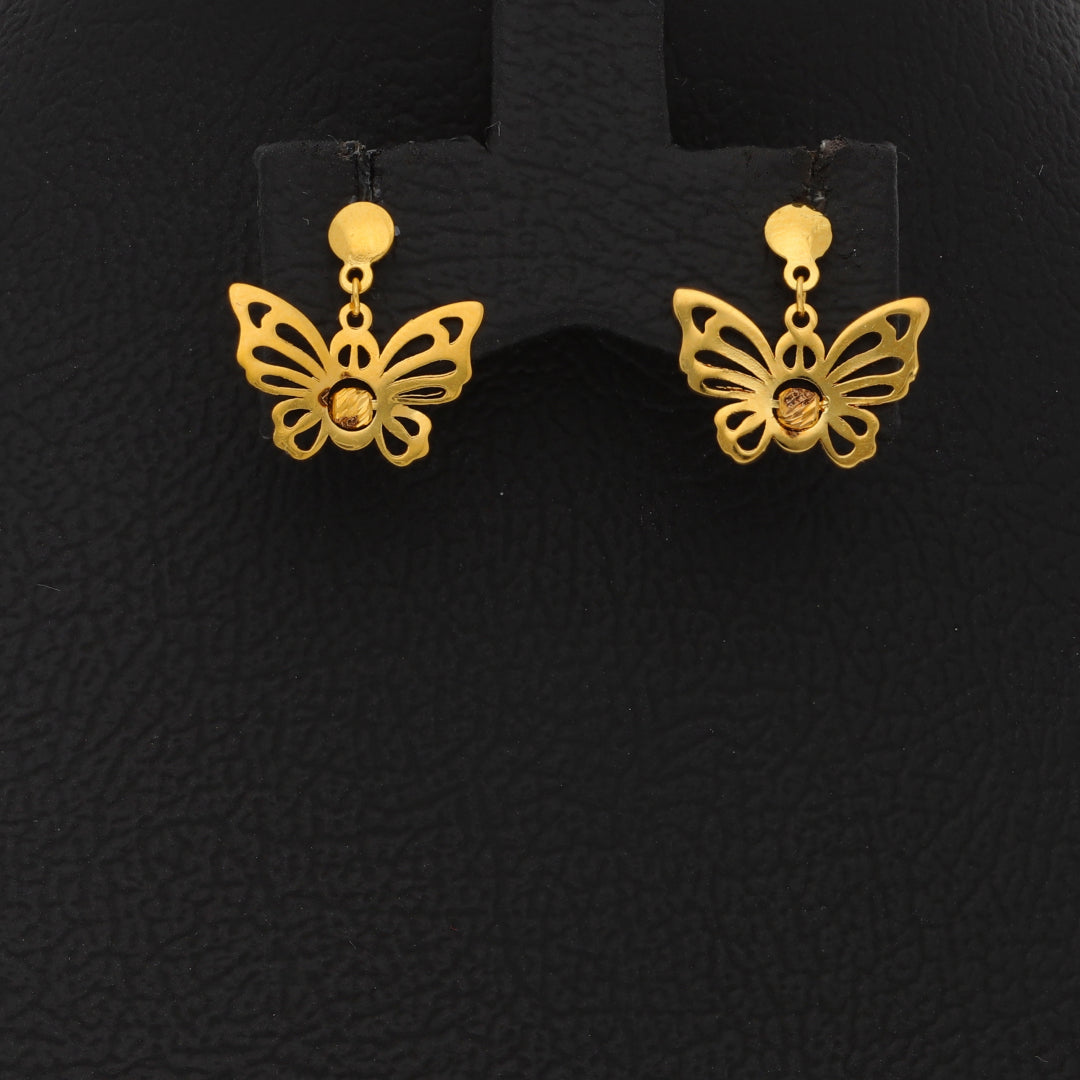 Gold Hanging Butterfly Shaped Pendant Set (Necklace, Bracelet and Earrings) 21KT - FKJNKLST21KM9858