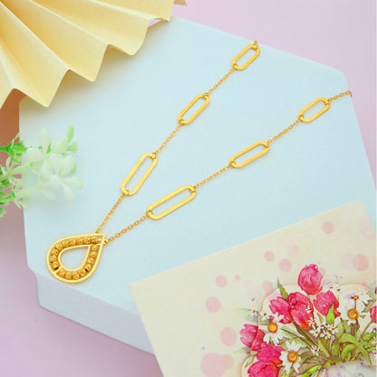 Gold Beaded Tear Drop Shaped Pendant Set (Necklace, Bracelet, Earrings and Ring) 21KT - FKJNKLST21KM9855