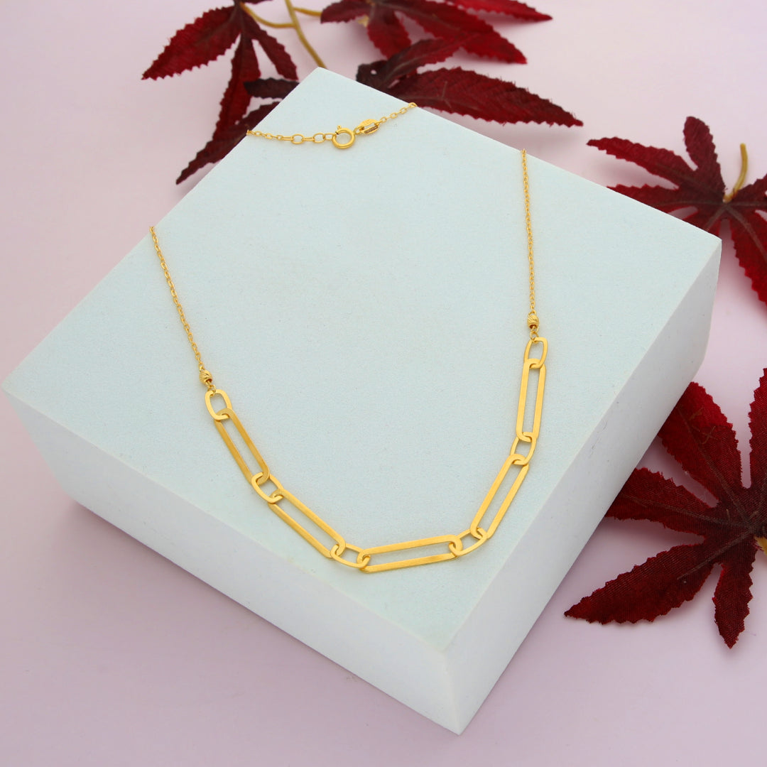 Gold Paperclip Shaped Pendant Set (Necklace, Bracelet and Earrings) 21KT - FKJNKLST21KM9859