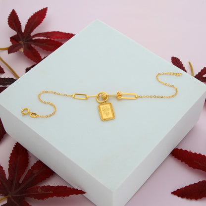 Gold Rose Engraved Tag Shaped Bracelet 21KT - FKJBRL21KM9860