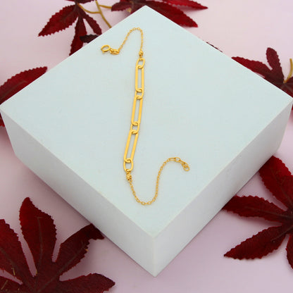 Gold Paperclip Shaped Pendant Set (Necklace, Bracelet and Earrings) 21KT - FKJNKLST21KM9859