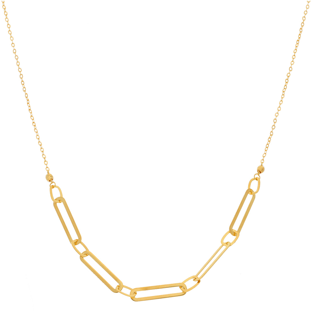 Gold Paperclip Shaped Pendant Set (Necklace, Bracelet and Earrings) 21KT - FKJNKLST21KM9859