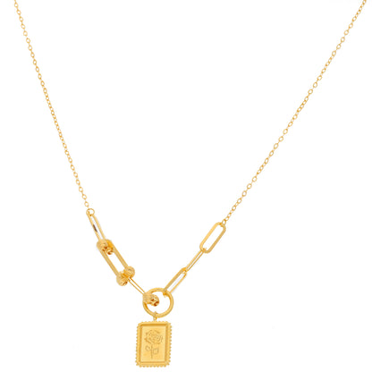 Gold Rose Engraved Pendant Set (Necklace, Bracelet and Earrings) 21KT - FKJNKLST21KM9860