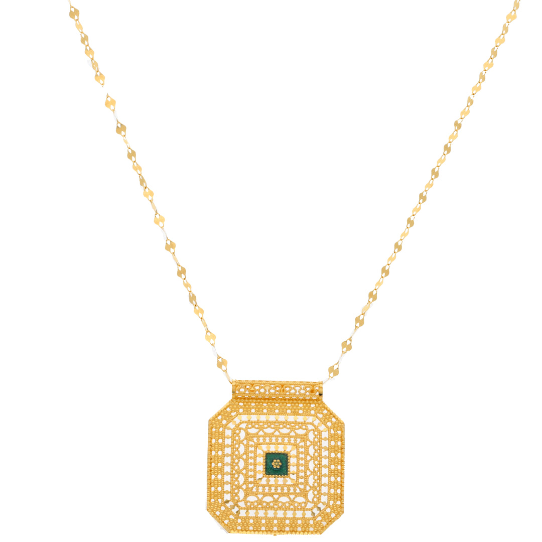 Gold Necklace (Chain With Intricate Octagon Shaped Pendant) 21KT - FKJNKL21KM9876