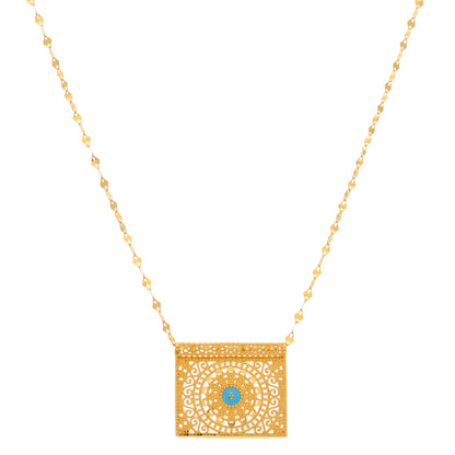 Gold Necklace (Chain With Intricate Rectangle Shaped Pendant) 21KT - FKJNKL21KM9878