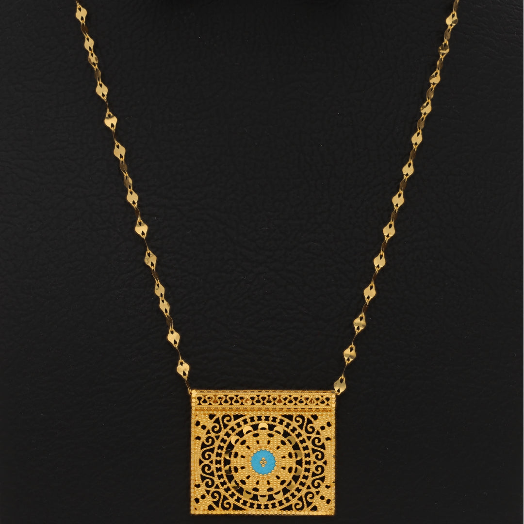 Gold Necklace (Chain With Intricate Rectangle Shaped Pendant) 21KT - FKJNKL21KM9878