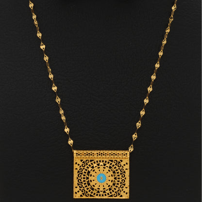 Gold Necklace (Chain With Intricate Rectangle Shaped Pendant) 21KT - FKJNKL21KM9878