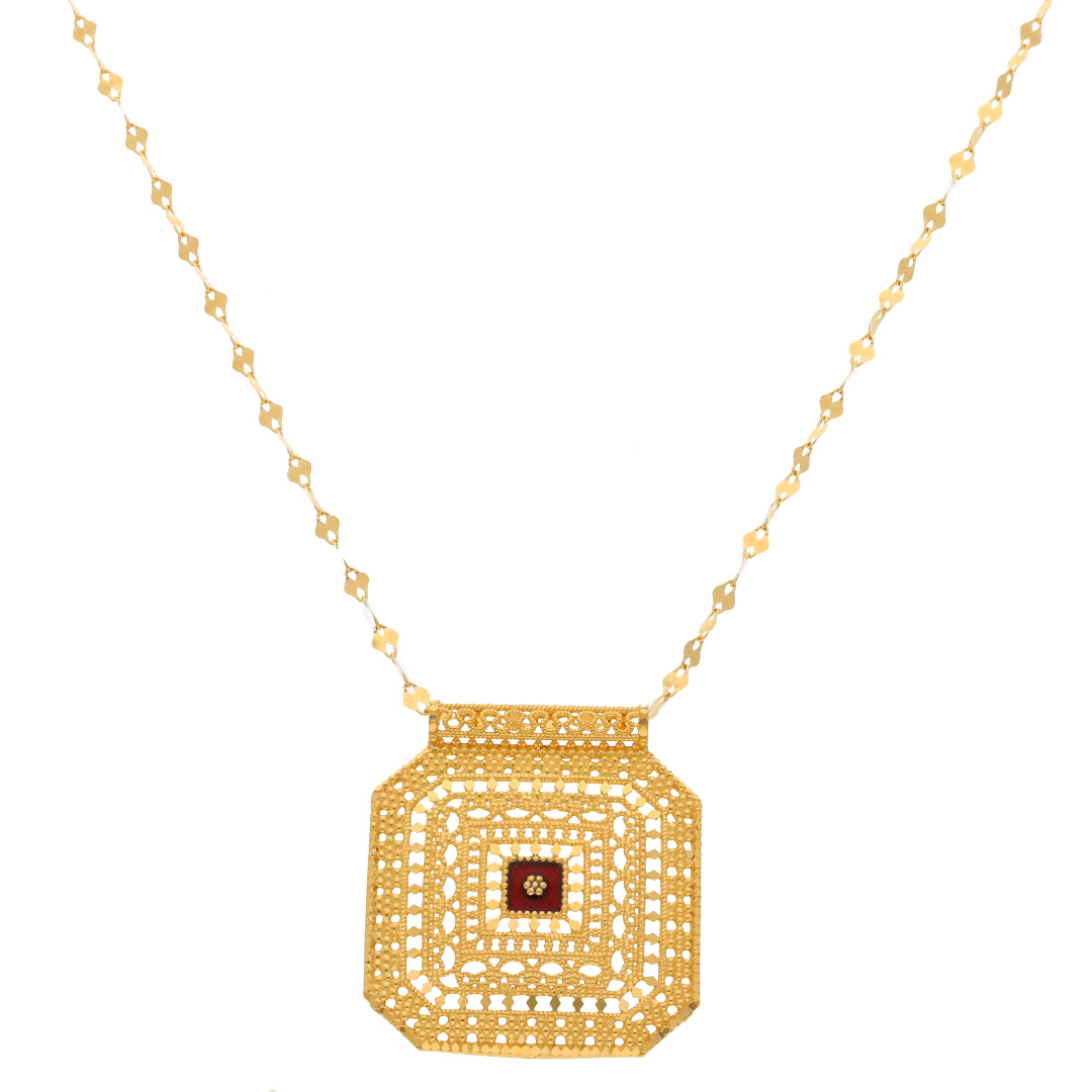 Gold Necklace (Chain With Intricate Octagon Shaped Pendant) 21KT - FKJNKL21KM9873