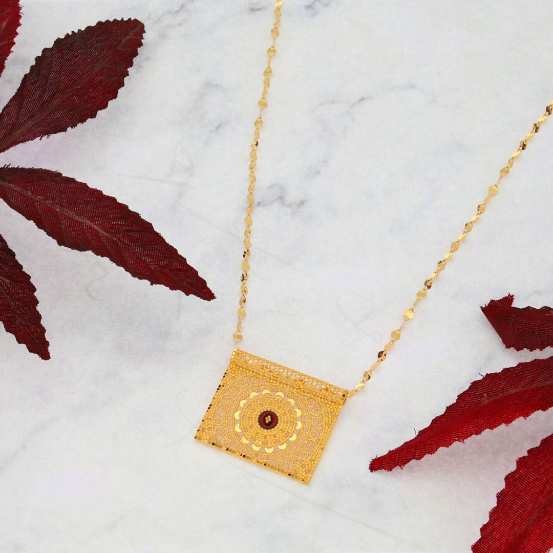 Gold Necklace (Chain With Intricate Rectangle Shaped Pendant) 21KT - FKJNKL21KM9880