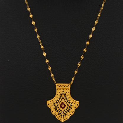 Gold Necklace (Chain With Intricate Leaf Shaped Pendant) 21KT - FKJNKL21KM9881