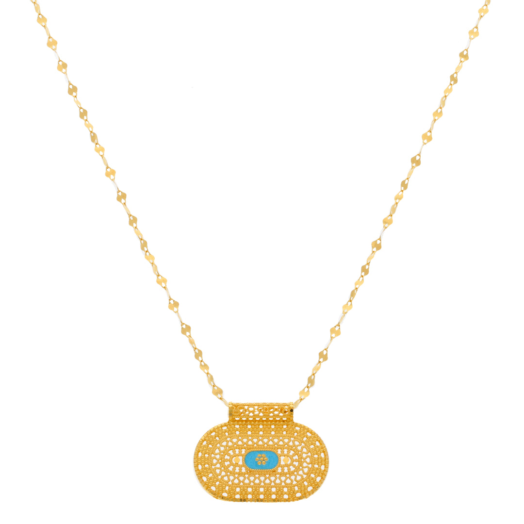 Gold Necklace (Chain With Intricate Rounded Rectangle Shaped Pendant) 21KT - FKJNKL21KM9882