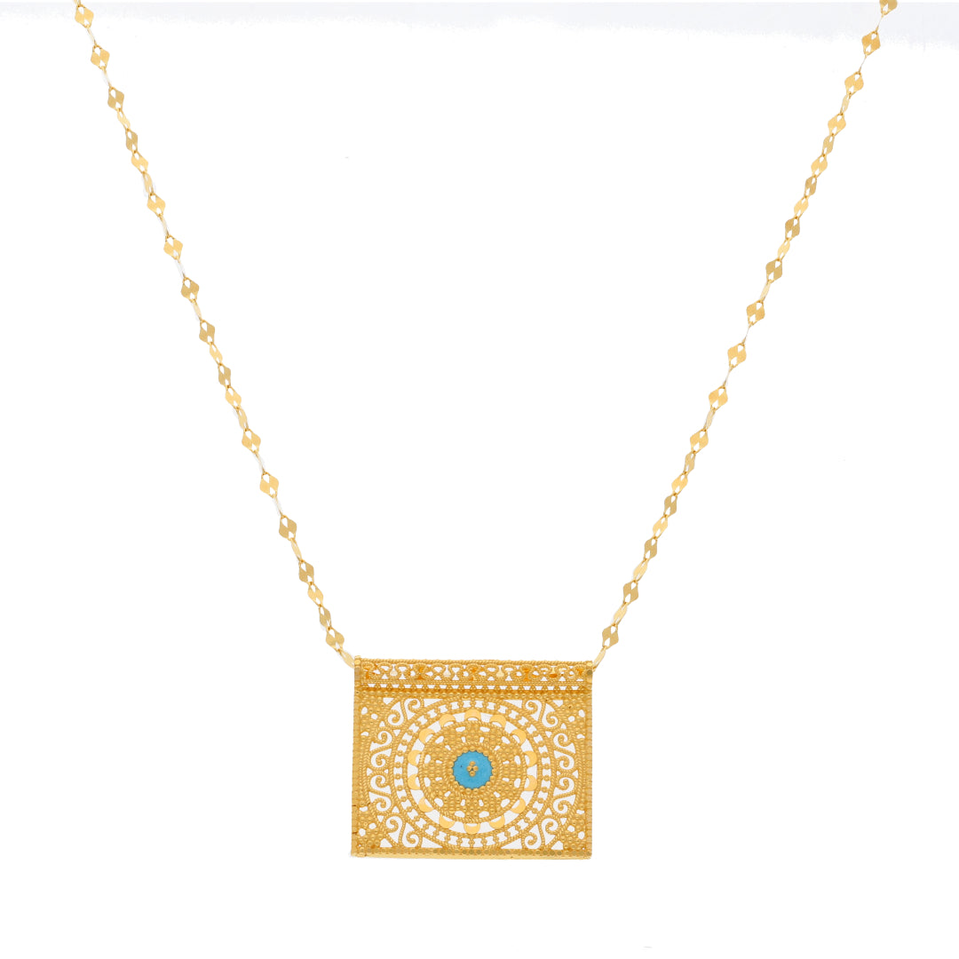 Gold Necklace (Chain With Intricate Rectangle Shaped Pendant) 21KT - FKJNKL21KM9883