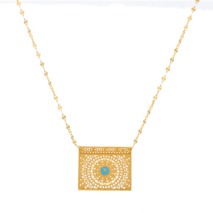 Gold Necklace (Chain With Intricate Rectangle Shaped Pendant) 21KT - FKJNKL21KM9883