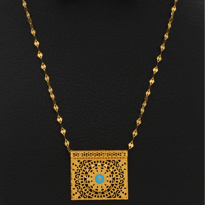 Gold Necklace (Chain With Intricate Rectangle Shaped Pendant) 21KT - FKJNKL21KM9883