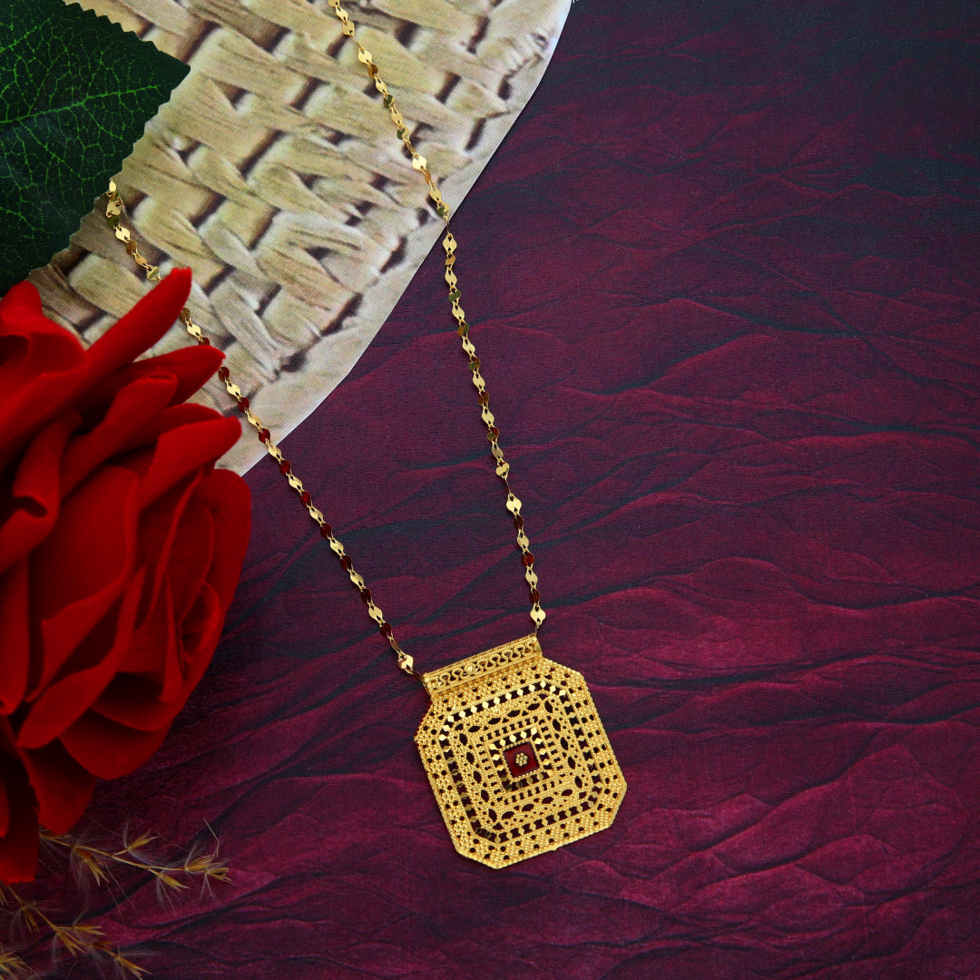 Gold Necklace (Chain With Intricate Octagon Shaped Pendant) 21KT - FKJNKL21KM9873