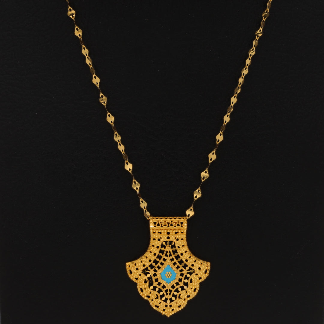 Gold Necklace (Chain With Intricate Leaf Shaped Pendant) 21KT - FKJNKL21KM9874