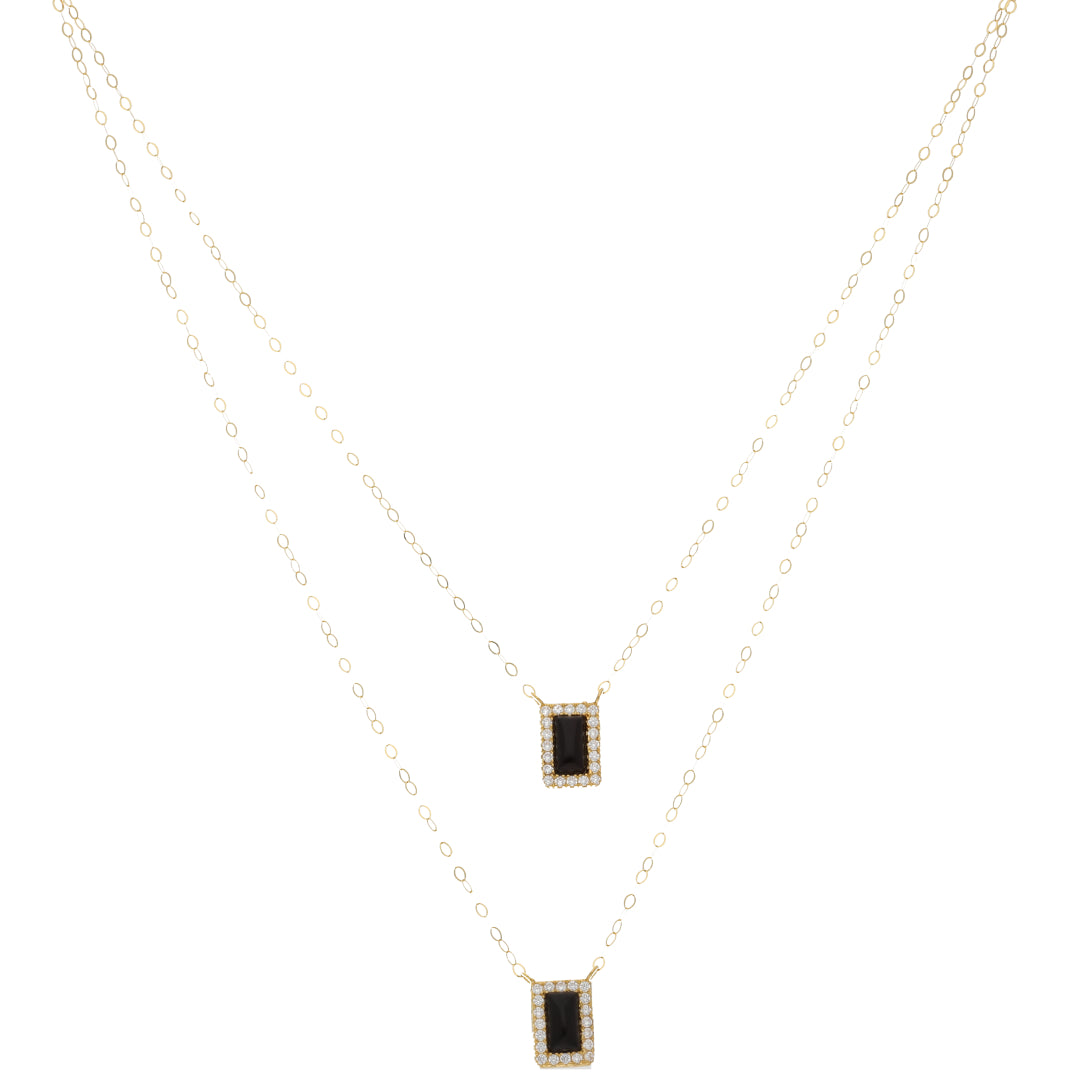 Gold Double Layered Necklace (Chain With Rectangle Shaped Pendant) 21KT - FKJNKL21KM9888