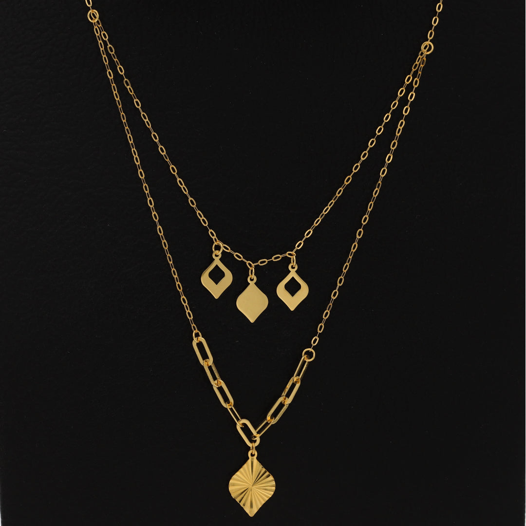 Gold Double Layered Necklace (Chain With Leaf Shaped Pendant) 21KT - FKJNKL21KM9891