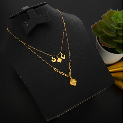 Gold Double Layered Necklace (Chain With Leaf Shaped Pendant) 21KT - FKJNKL21KM9891