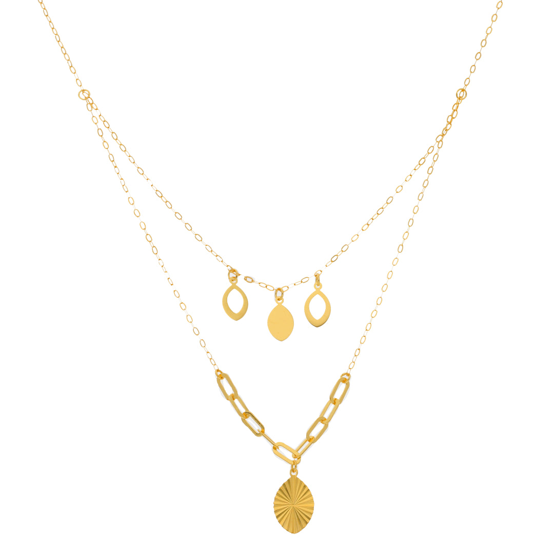 Gold Double Layered Necklace (Chain With Leaf Shaped Pendant) 21KT - FKJNKL21KM9892